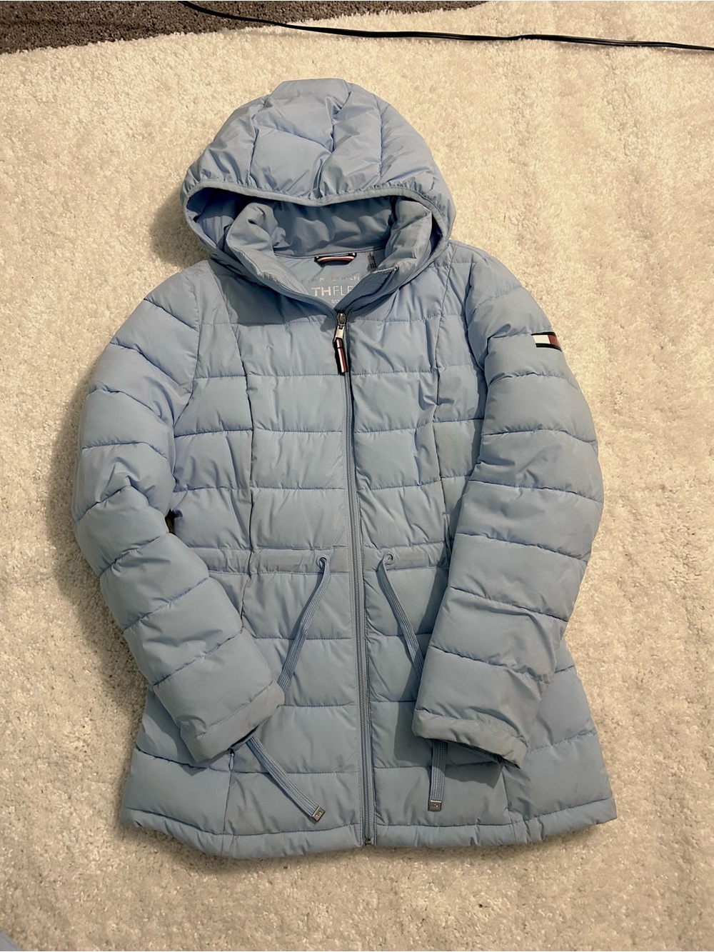 Tommy Hilfiger Pastel Blue Quilted Hooded Puffer Coat